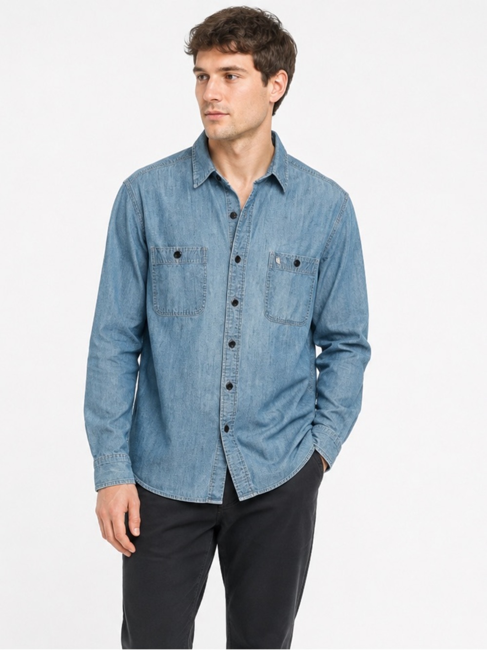 Carhartt Blue Denim  Long Sleeve Casual Wear Button-Up Shirt Men's Size XL
